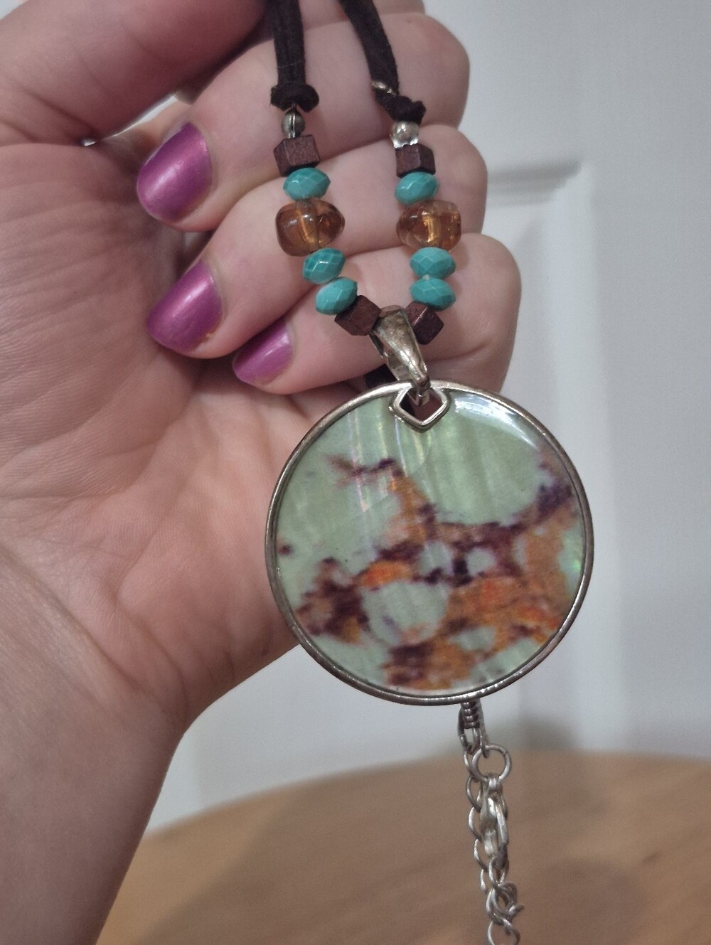 Vintage Kenneth Cole Necklace With Turquoise And Brown Earth Toned Bezel